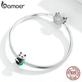 Panda Cub & Bamboo 925 Sterling Silver Charm Pendant Bracelet Bangle