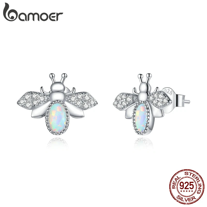 925 Silver Opal Bee Earrings Animal Cute Gift for Girl