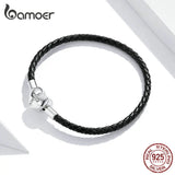 925 Silver Cross Bracelet Leather Chain Women's Engagement Jewelry Gift