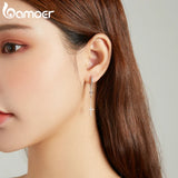 925 Silver Cross Earrings with CZ Shine, Long Hoop Chain for Women