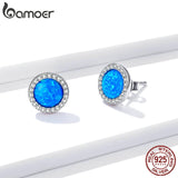 925 Silver Opal CZ Stud Earrings Women Wedding Jewelry