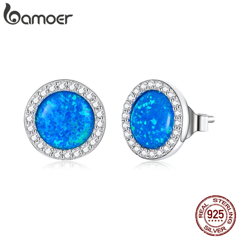 925 Silver Opal CZ Stud Earrings Women Wedding Jewelry