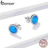 925 Silver Opal CZ Stud Earrings Women Wedding Jewelry