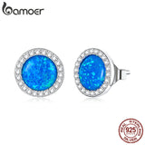 925 Silver Opal CZ Stud Earrings Women Wedding Jewelry