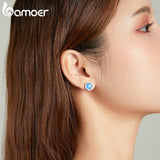 925 Silver Opal CZ Stud Earrings Women Wedding Jewelry