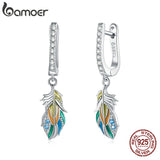 925 Sterling Silver Colorful Feather Earring Unique Ear Buckles
