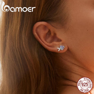 925 Silver Fish Stud Earrings Tropical Fish Jewelry for Women