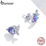 925 Silver Fish Stud Earrings Tropical Fish Jewelry for Women