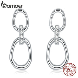 925 Silver Geometric Double-button Earrings Women Fine Jewelry