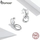 925 Silver Geometric Double-button Earrings Women Fine Jewelry