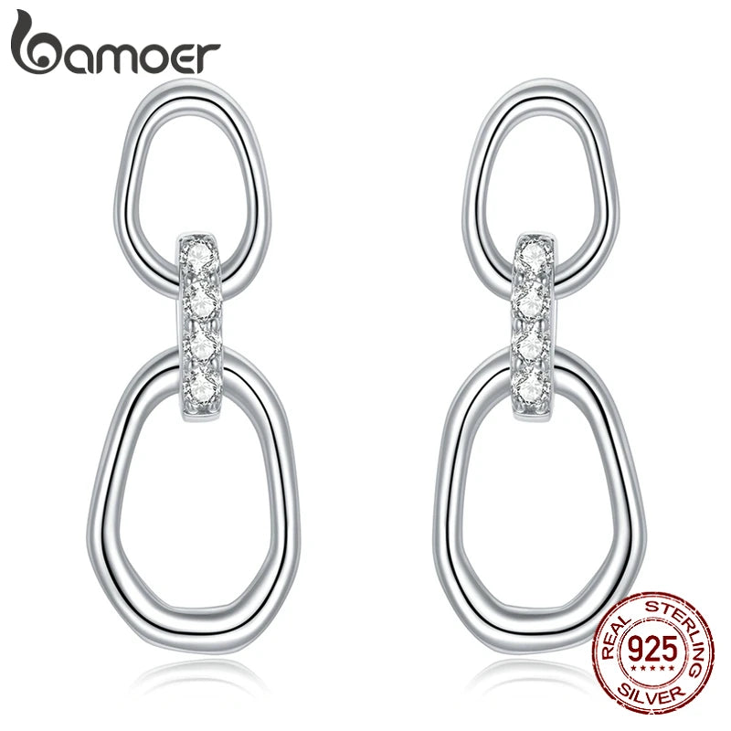 925 Silver Geometric Double-button Earrings Women Fine Jewelry