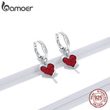 925 Silver Red Heart Earrings for Women BSE484