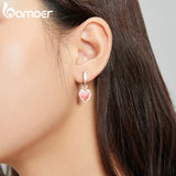 925 Silver Red Heart Earrings for Women BSE484
