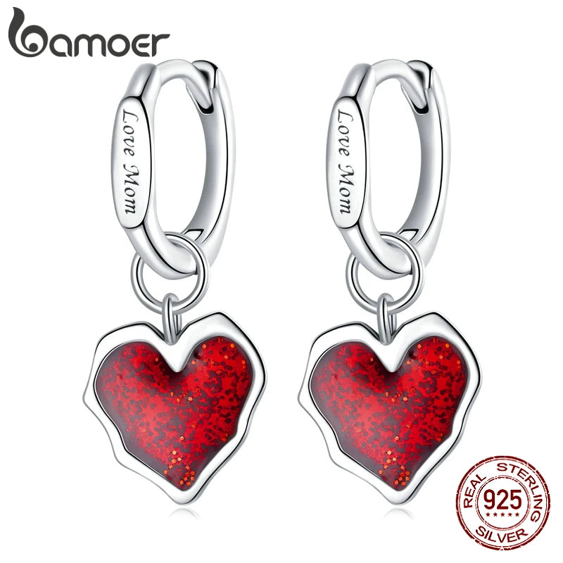 925 Silver Red Heart Earrings for Women BSE484