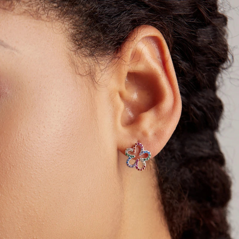 Sterling Silver Lucky Rainbow CZ Earrings for Women