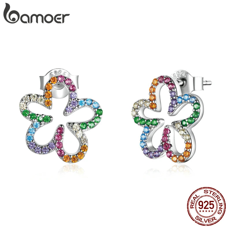 Sterling Silver Lucky Rainbow CZ Earrings for Women