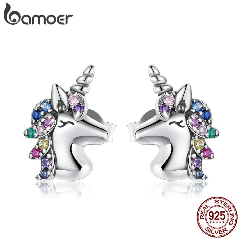 925 Sterling Silver Unicorn Earrings with Zircon