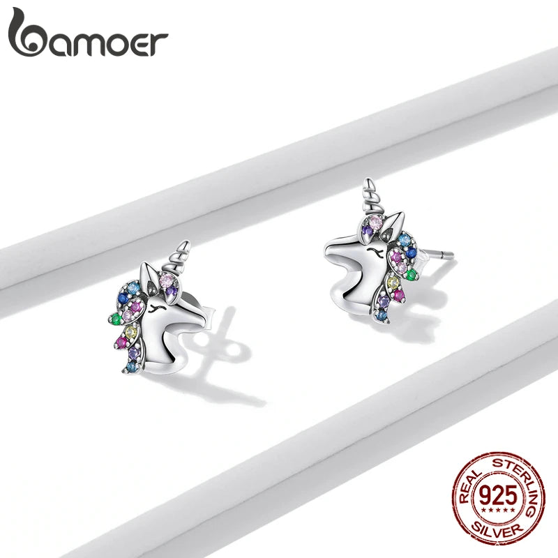 925 Sterling Silver Unicorn Earrings with Zircon