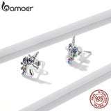 925 Sterling Silver Unicorn Earrings with Zircon