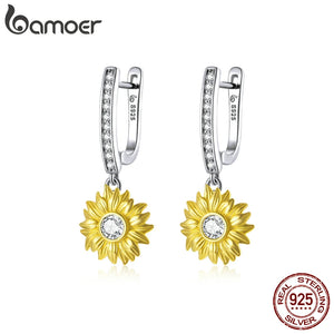 925 Silver Sunflower CZ Earrings Wedding Party Jewelry