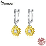 925 Silver Sunflower CZ Earrings Wedding Party Jewelry
