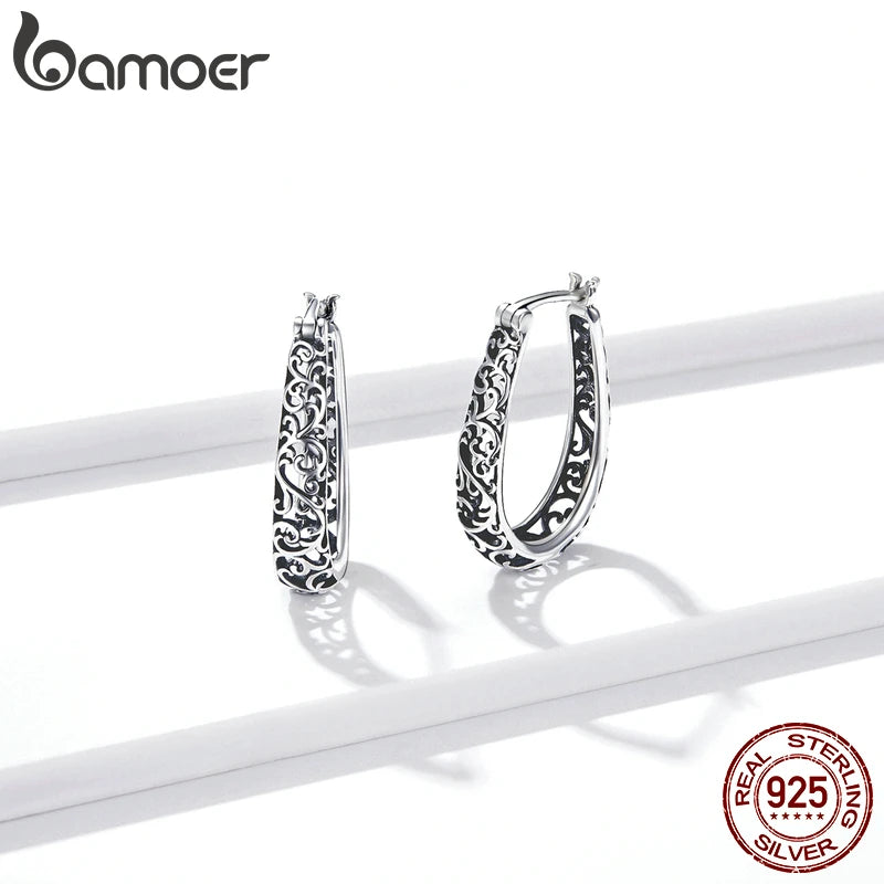 Vintage Vine 925 Sterling Silver Hoop Earrings Fine Jewelry