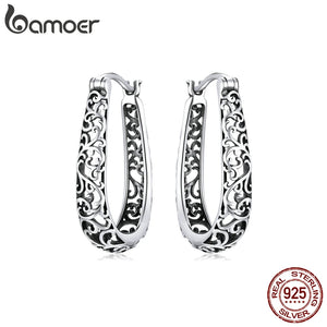 Vintage Vine 925 Sterling Silver Hoop Earrings Fine Jewelry
