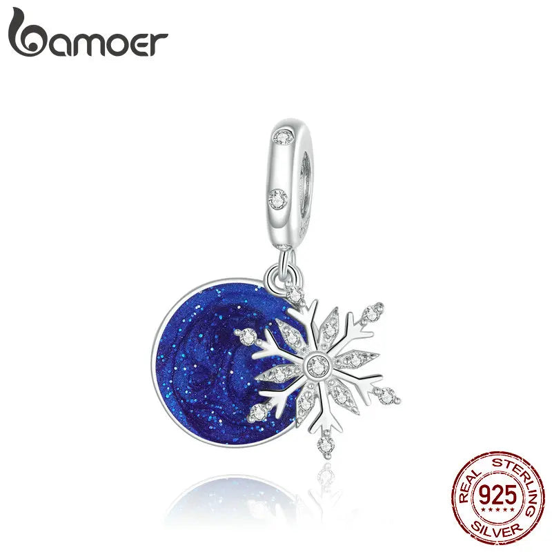 Snowy Night Sky Pendant Charm Silver 925 Beads Jewelry DIY Girl Accessories