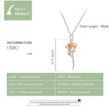 925 Silver Graceful Rose Pendant Necklace Platinum Plated