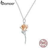 925 Silver Graceful Rose Pendant Necklace Platinum Plated