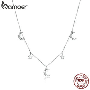 Sterling Silver Moon & Star Pendant Necklace for Women
