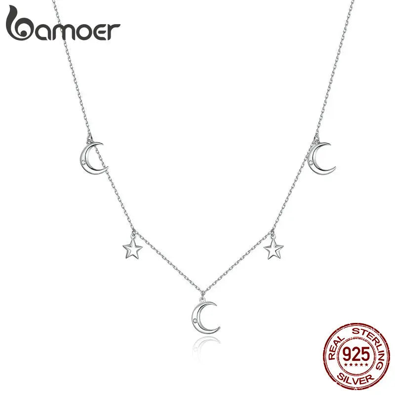 Sterling Silver Moon & Star Pendant Necklace for Women