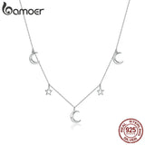 Sterling Silver Moon & Star Pendant Necklace for Women