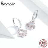 Silver Dog Paw Pink CZ Drop Earrings Women Wedding Statement Jewelry