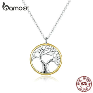 Tree of Life Pendant Necklace Women Silver 925 Family Chain Collar SCN367