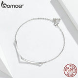 Geometric Silver Bracelet with Clear CZ Chain for Women