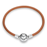 925 Silver Brown Leather Chain Bracelet Retro Style Women DIY Jewelry SCB215