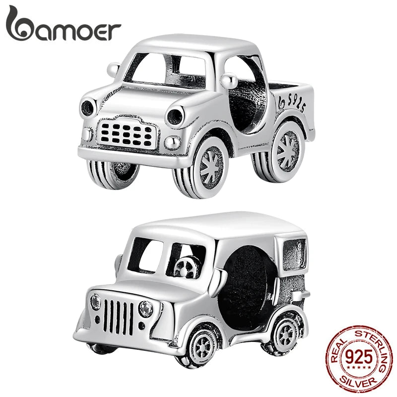 925 Silver Car Charm for Bracelet Bangle Women DIY Jewelry