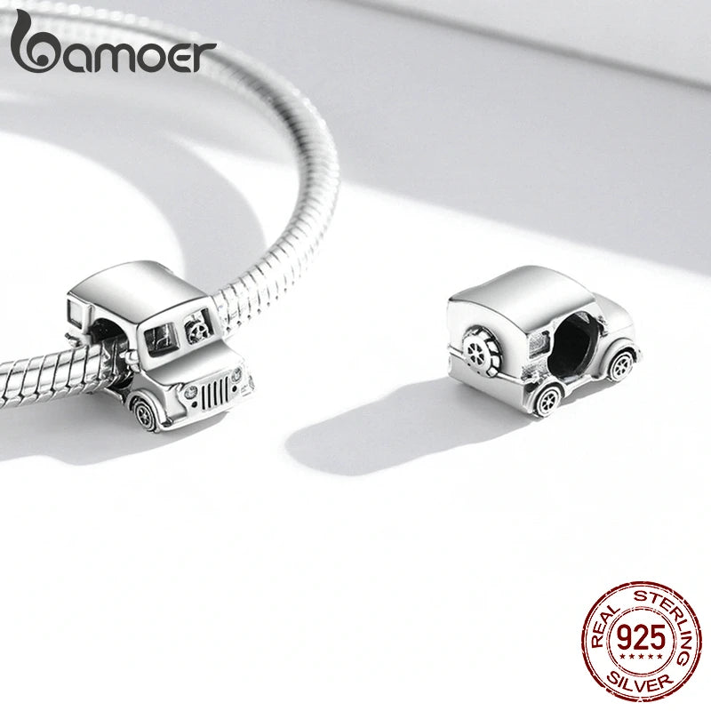 925 Silver Car Charm for Bracelet Bangle Women DIY Jewelry