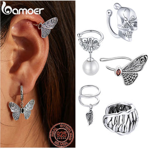 925 Silver Butterfly Ear Cuff Clip Earrings Wedding Jewelry