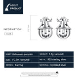 Vintage 925 Silver Ghost Witch Halloween Pumpkin Stud Earrings BSE537