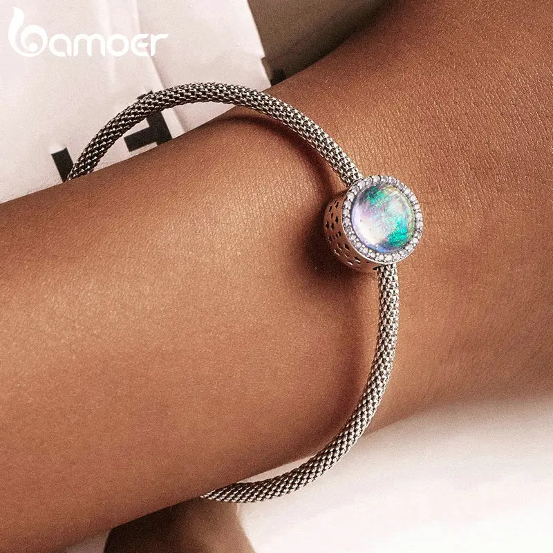 925 Sterling Silver Round Charm Pendant DIY Making Bracelet Women Jewelry Gift