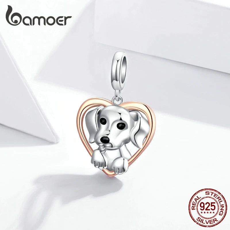 Bamoer Cute Puppy 925 Sterling Silver Charm for DIY Bracelet SCC1611