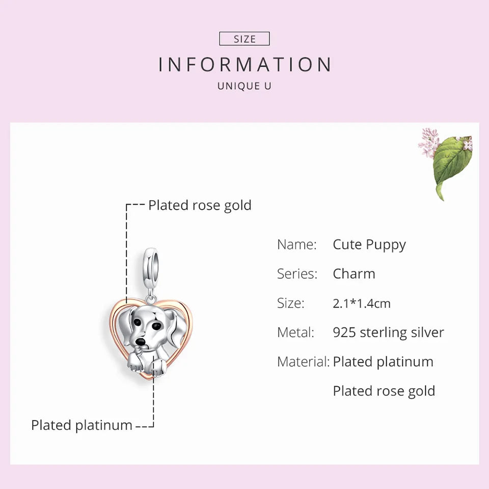 Bamoer Cute Puppy 925 Sterling Silver Charm for DIY Bracelet SCC1611