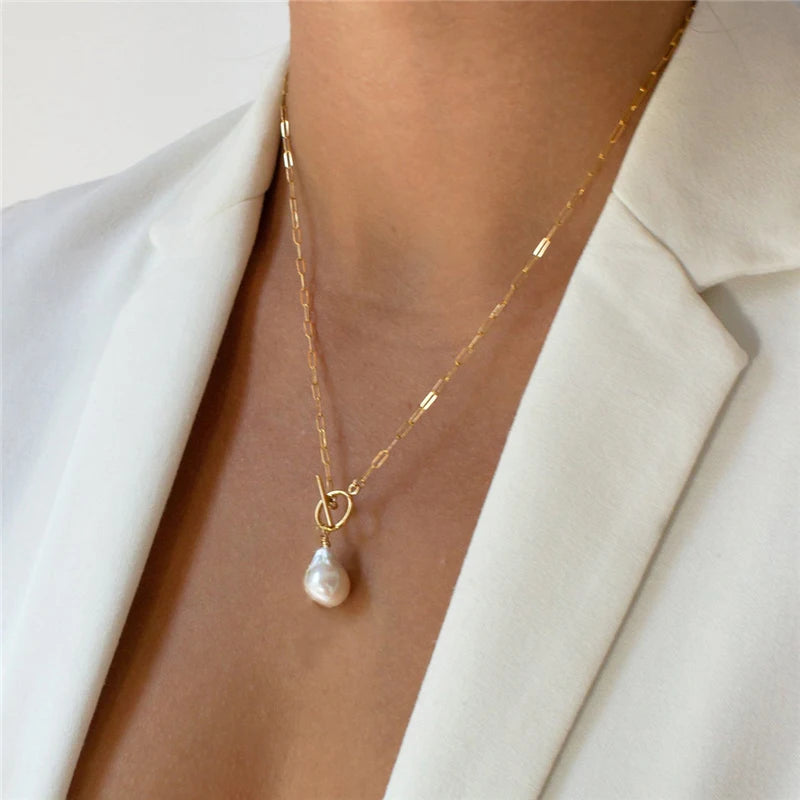 Baroque Freshwater Pearl Pendant Necklace Vintage Choker for Women