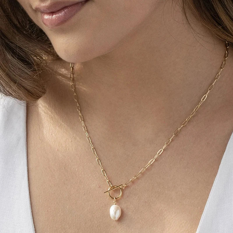 Baroque Freshwater Pearl Pendant Necklace Vintage Choker for Women