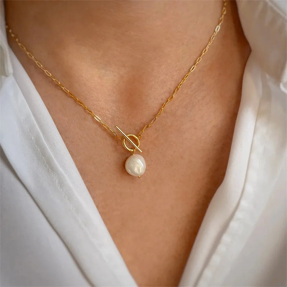 Baroque Freshwater Pearl Pendant Necklace Vintage Choker for Women