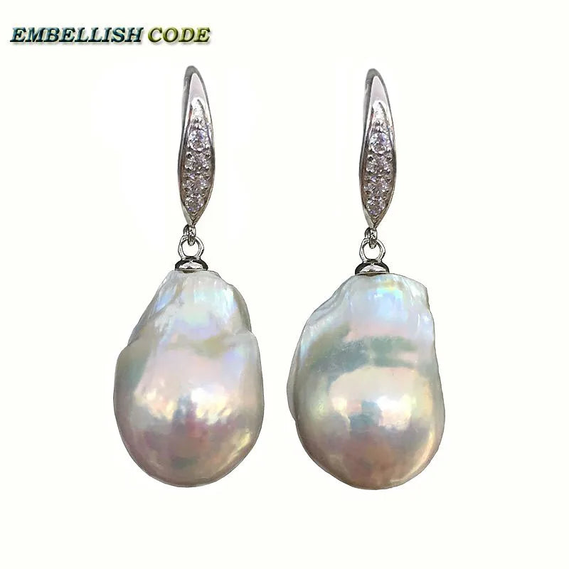 Baroque Pearl Hook Earrings Flameball Plus Size Natural Freshwater Pearls