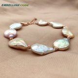Baroque Pearl Bracelet Bangle Mixed Shape Freshwater Pearls Red Golden Beads