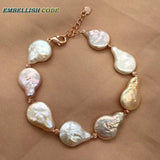 Baroque Pearl Bracelet Bangle Mixed Shape Freshwater Pearls Red Golden Beads